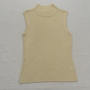 Croft & Barrow Women's Medium Cream Ribbed Mock Neck Sleeveless Sweater Top